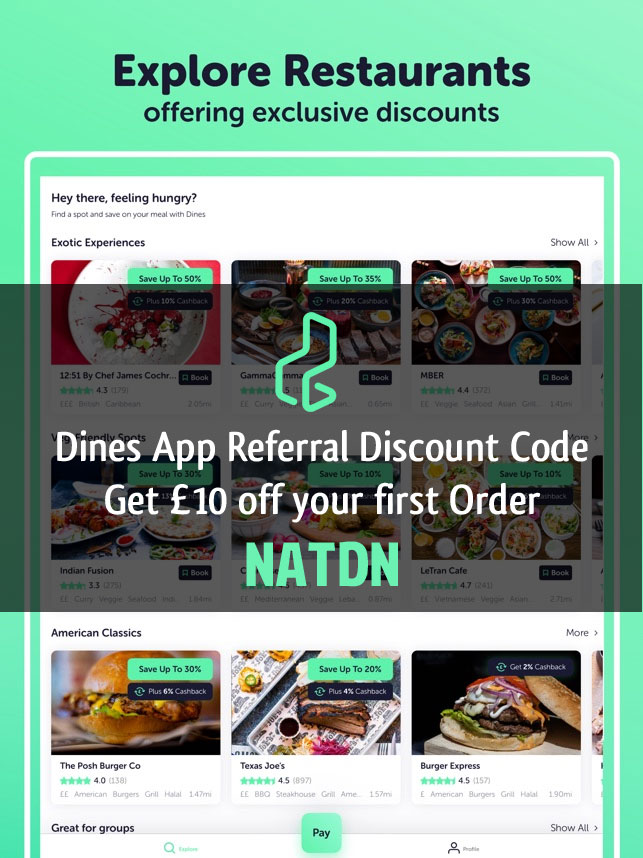 Dines app referral discount code NATDN