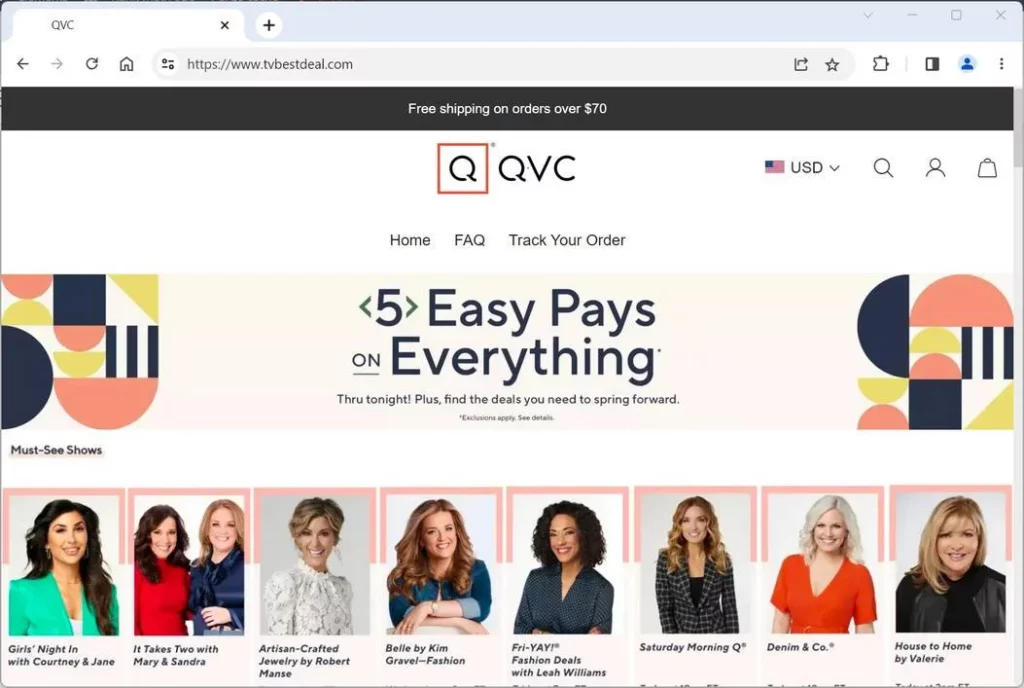 QVC website screenshot